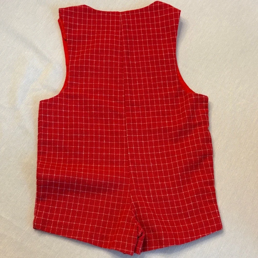 Vintage Red Checkered Toddler Romper with Dog Patch